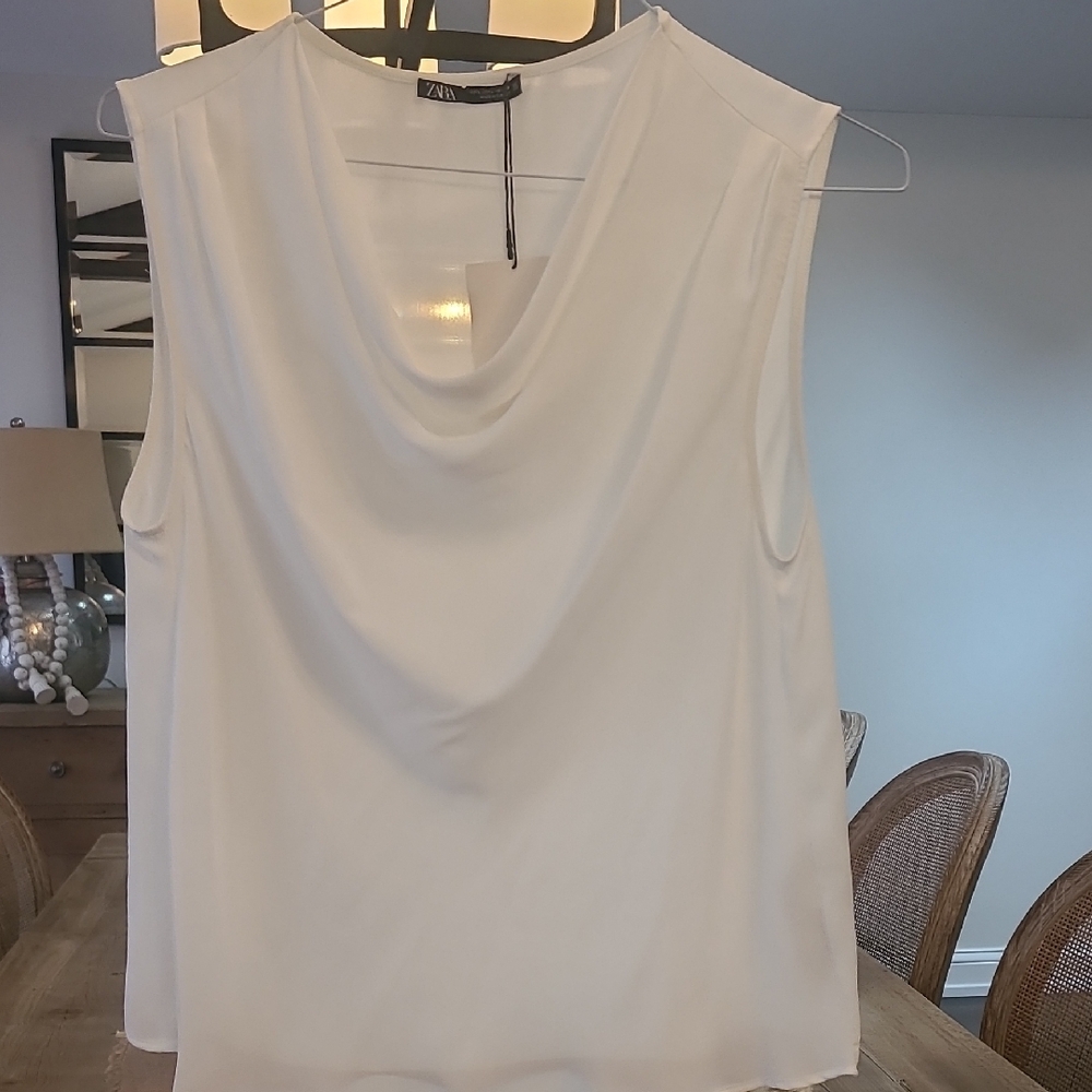 Zara White Draped Blouse
